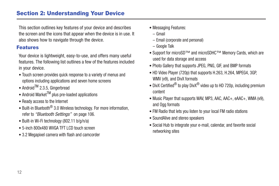 Section 2: understanding your device, Features | Samsung YP-G70CW-XAX User Manual | Page 16 / 174