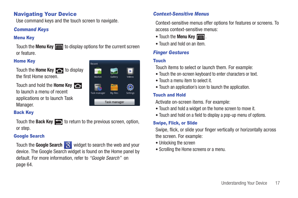 Navigating your device | Samsung YP-G70CW-XAX User Manual | Page 21 / 174