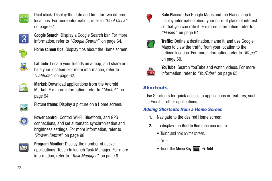 Shortcuts, Default. for | Samsung YP-G70CW-XAX User Manual | Page 26 / 174