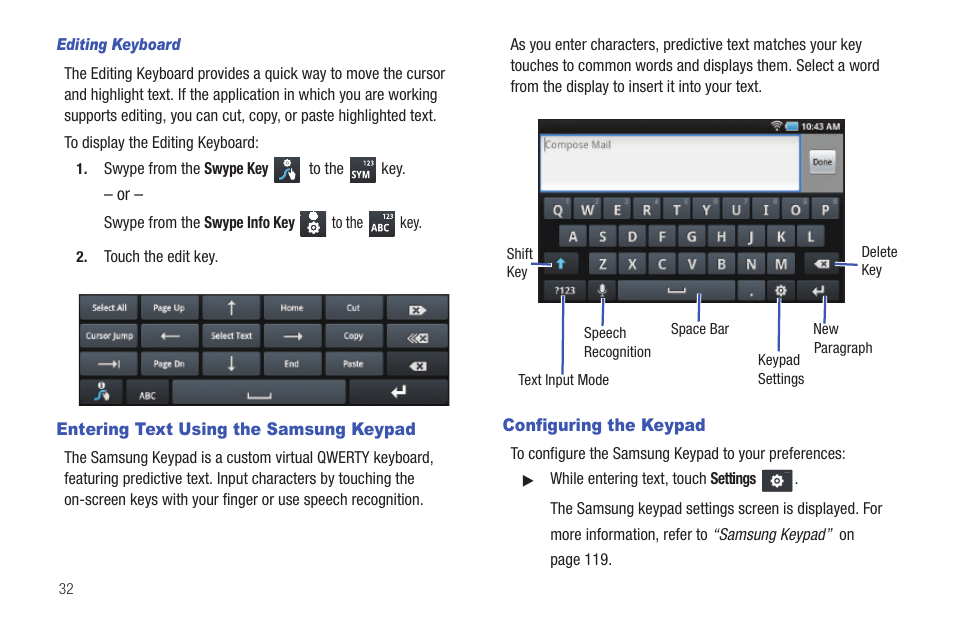 Entering text using the samsung keypad, Configuring the keypad | Samsung YP-G70CW-XAX User Manual | Page 36 / 174
