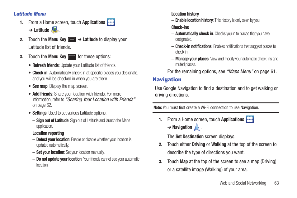 Navigation | Samsung YP-G70CW-XAX User Manual | Page 67 / 174