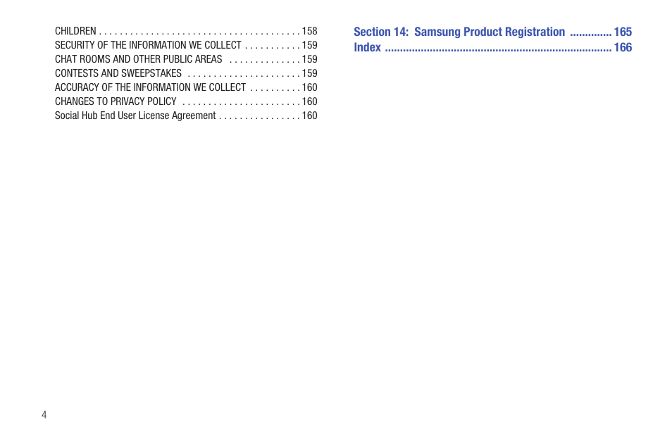 Section 14: samsung product registration 165 | Samsung YP-G70CW-XAX User Manual | Page 8 / 174