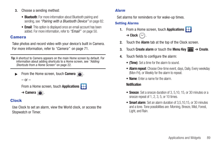 Camera, Clock, Camera clock | Samsung YP-G70CW-XAX User Manual | Page 93 / 174