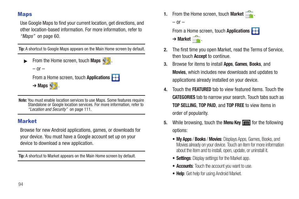 Maps, Market, Maps market | Samsung YP-G70CW-XAX User Manual | Page 98 / 174