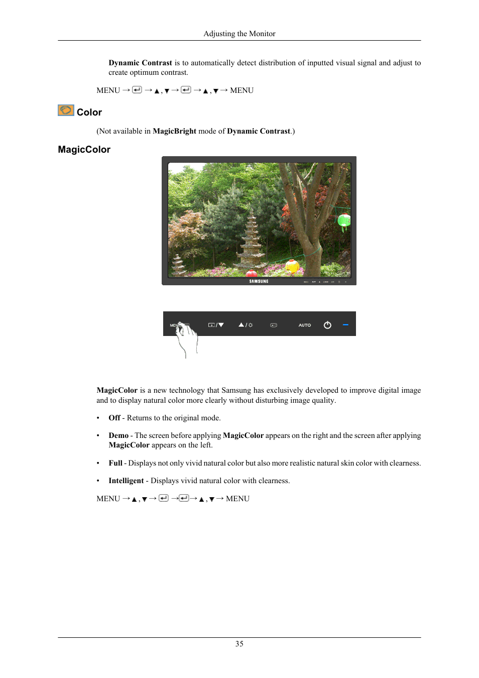 Color, Magiccolor | Samsung LS19MYNKF-XAX User Manual | Page 36 / 70