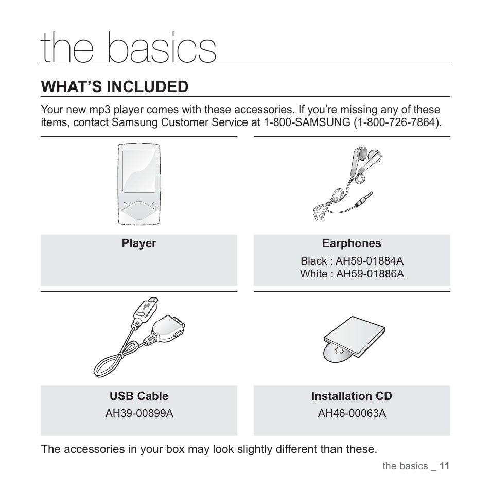 The basics, What’s included | Samsung YP-Q1JCS-XAA User Manual | Page 11 / 100