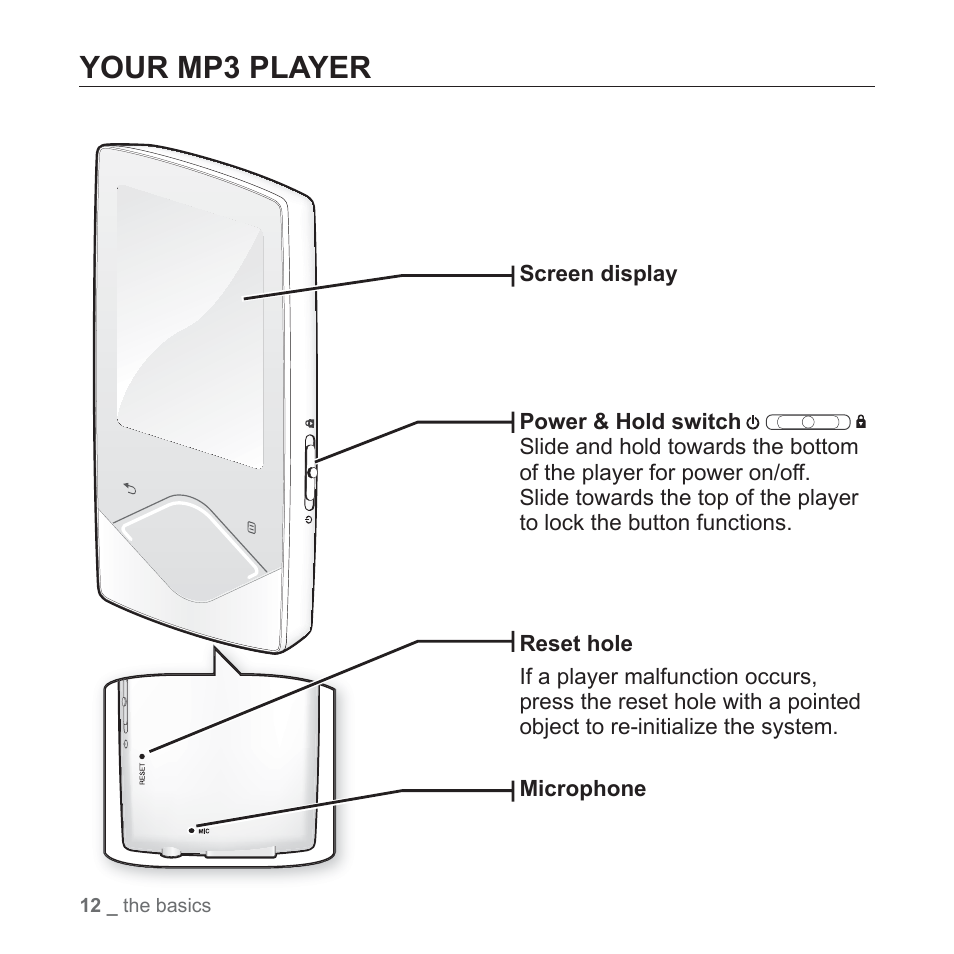 Your mp3 player | Samsung YP-Q1JCS-XAA User Manual | Page 12 / 100