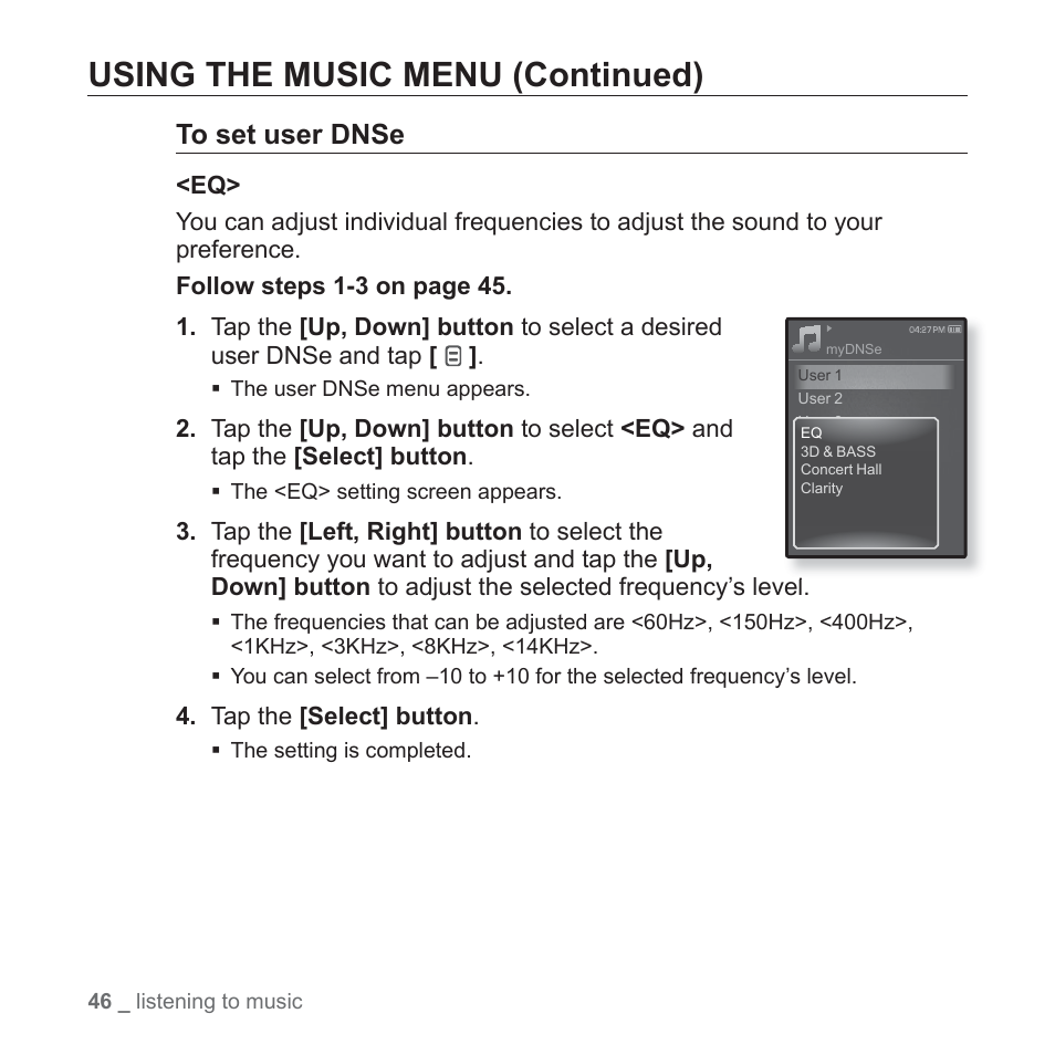 Using the music menu (continued) | Samsung YP-Q1JCS-XAA User Manual | Page 46 / 100