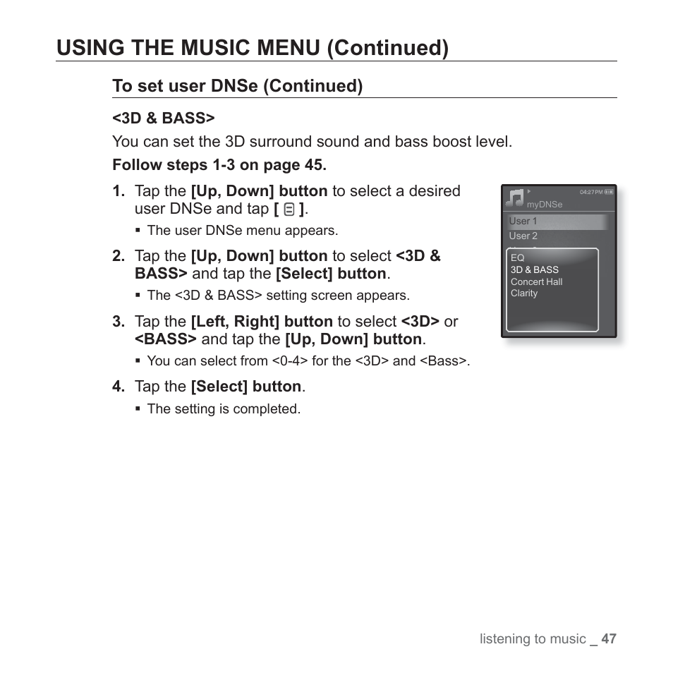 Using the music menu (continued) | Samsung YP-Q1JCS-XAA User Manual | Page 47 / 100