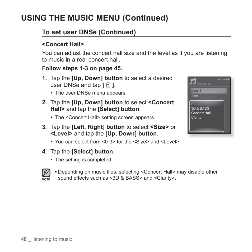 Using the music menu (continued) | Samsung YP-Q1JCS-XAA User Manual | Page 48 / 100