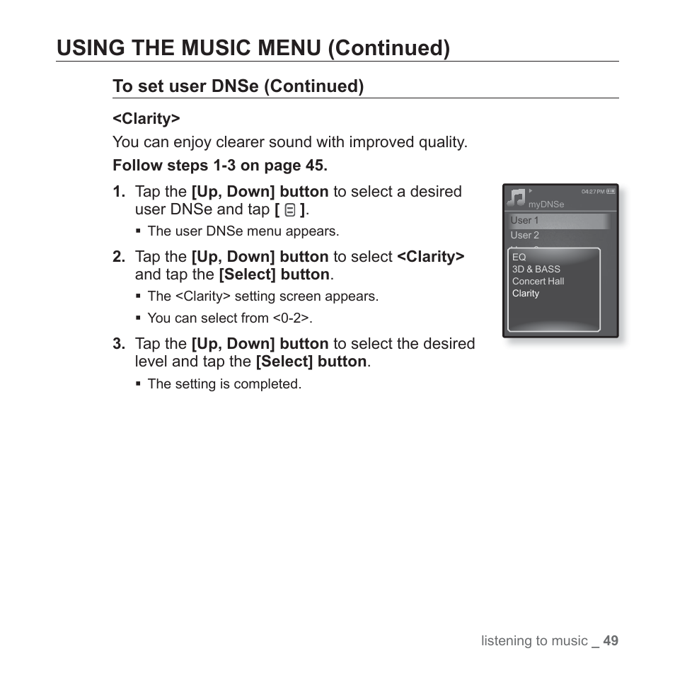 Using the music menu (continued) | Samsung YP-Q1JCS-XAA User Manual | Page 49 / 100