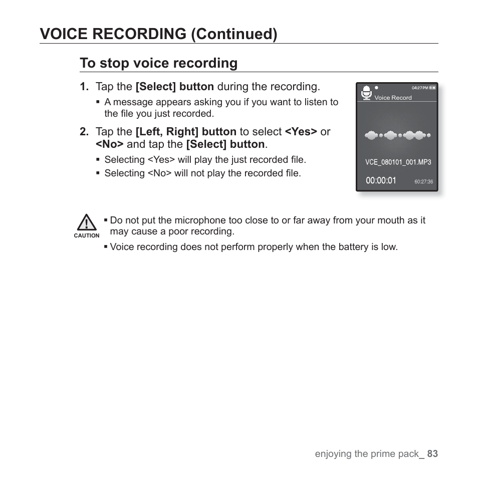 Voice recording (continued) | Samsung YP-Q1JCS-XAA User Manual | Page 83 / 100