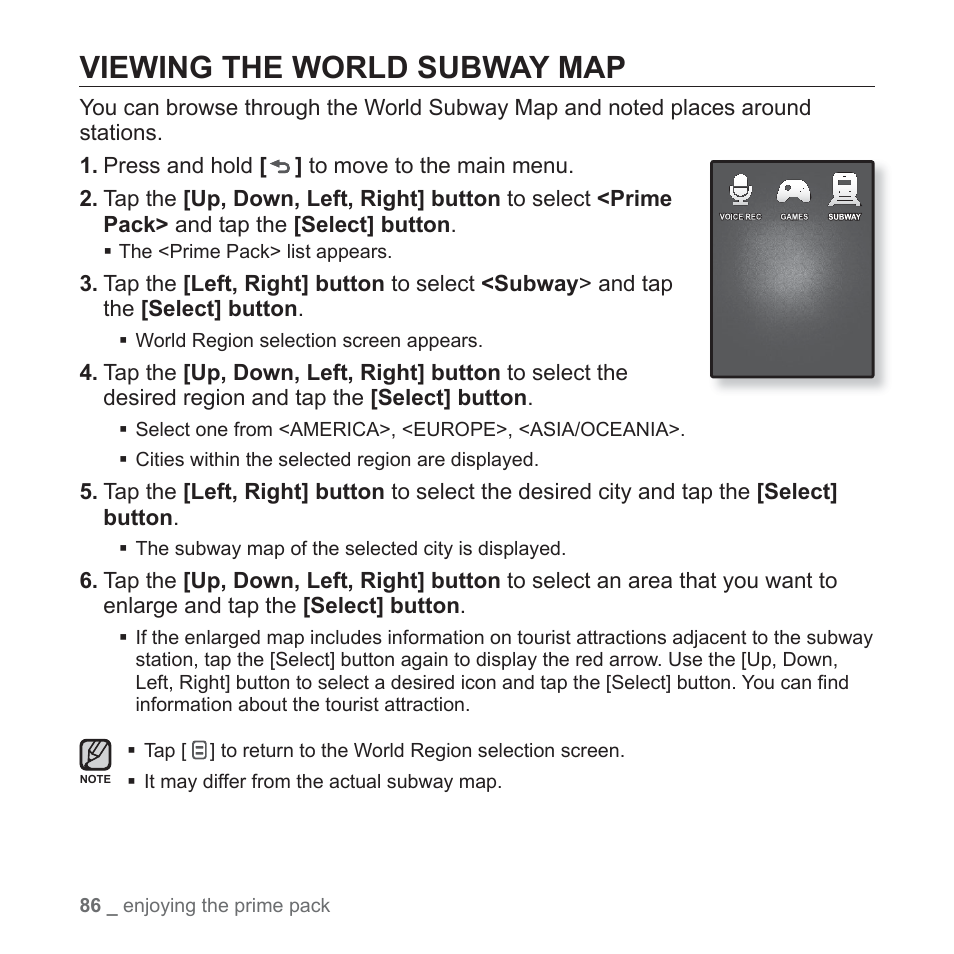 Viewing the world subway map | Samsung YP-Q1JCS-XAA User Manual | Page 86 / 100