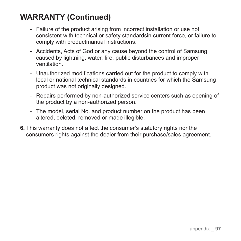 Warranty (continued) | Samsung YP-Q1JCS-XAA User Manual | Page 97 / 100