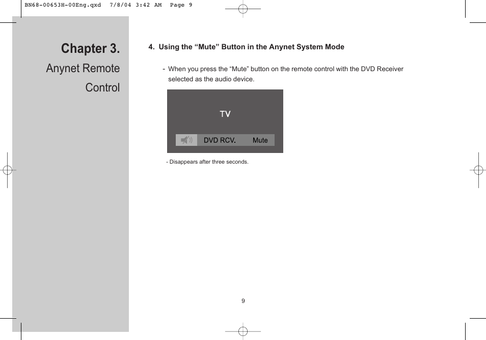 Using the “mute” button in the anynet system mode, Chapter 3, Anynet remote control | Samsung LTP326WX-XAC User Manual | Page 10 / 56