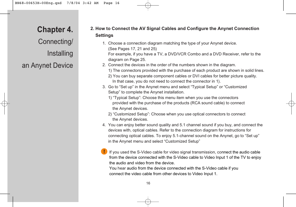 Chapter 4, Connecting/ installing an anynet device | Samsung LTP326WX-XAC User Manual | Page 17 / 56