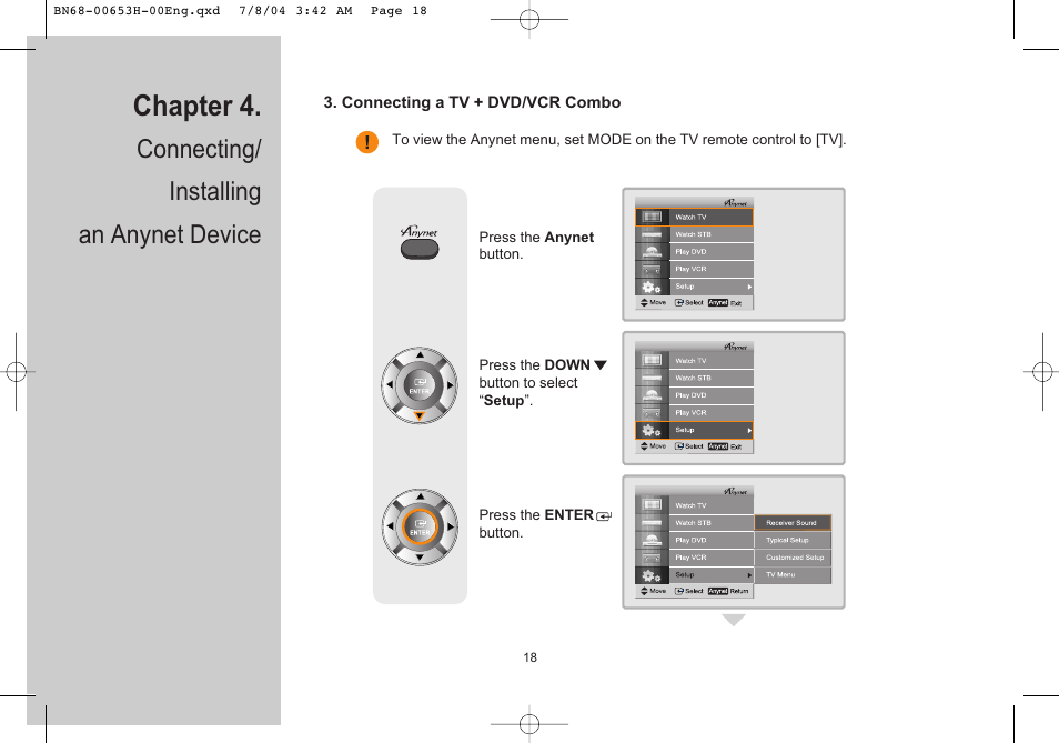 Chapter 4, Connecting/ installing an anynet device | Samsung LTP326WX-XAC User Manual | Page 19 / 56