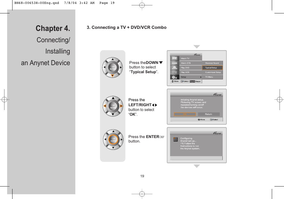 Chapter 4, Connecting/ installing an anynet device | Samsung LTP326WX-XAC User Manual | Page 20 / 56