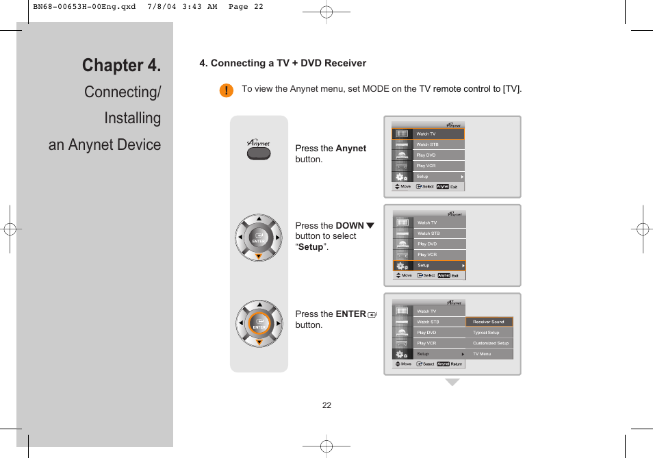 Chapter 4, Connecting/ installing an anynet device | Samsung LTP326WX-XAC User Manual | Page 23 / 56