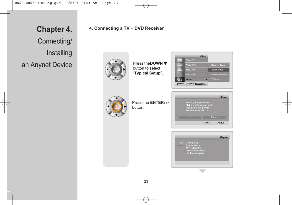 Chapter 4, Connecting/ installing an anynet device | Samsung LTP326WX-XAC User Manual | Page 24 / 56