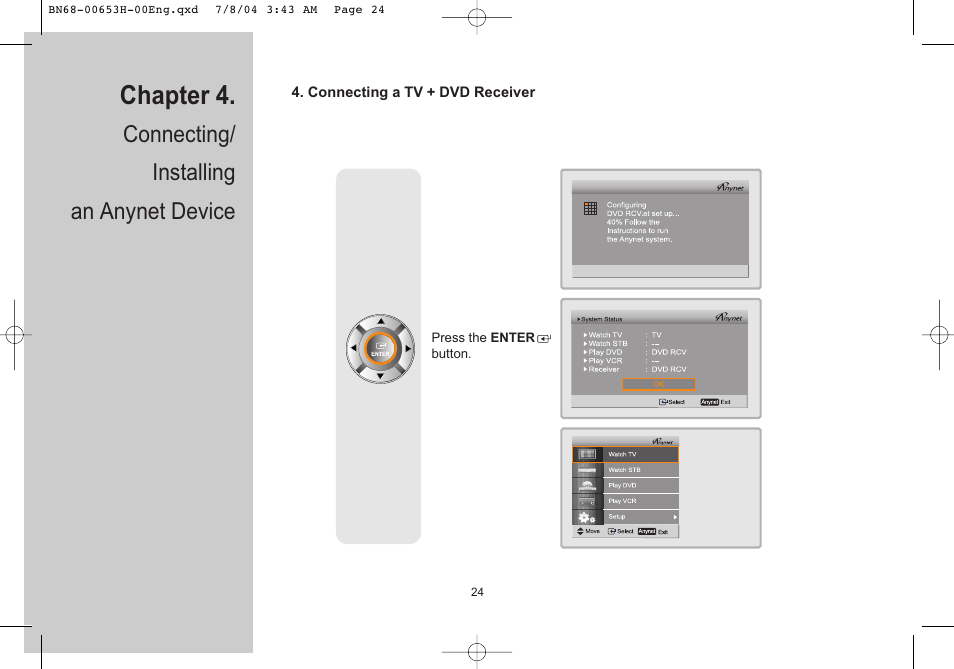 Chapter 4, Connecting/ installing an anynet device | Samsung LTP326WX-XAC User Manual | Page 25 / 56