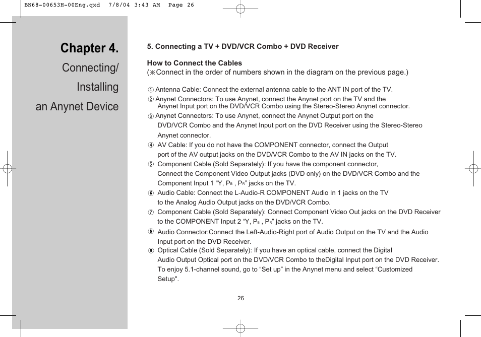 Chapter 4, Connecting/ installing an anynet device | Samsung LTP326WX-XAC User Manual | Page 27 / 56