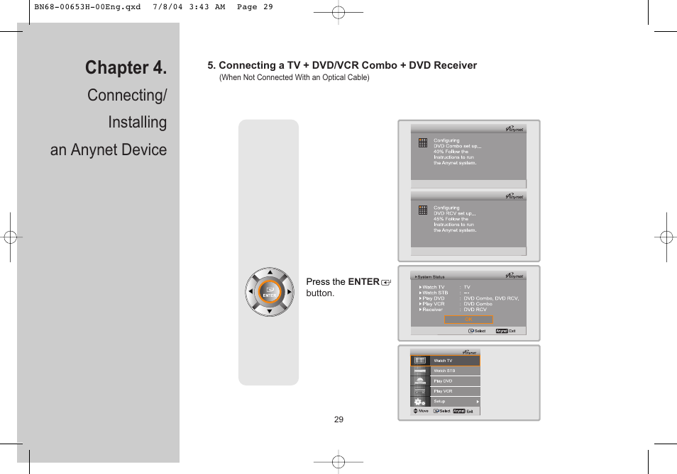 Chapter 4, Connecting/ installing an anynet device | Samsung LTP326WX-XAC User Manual | Page 30 / 56