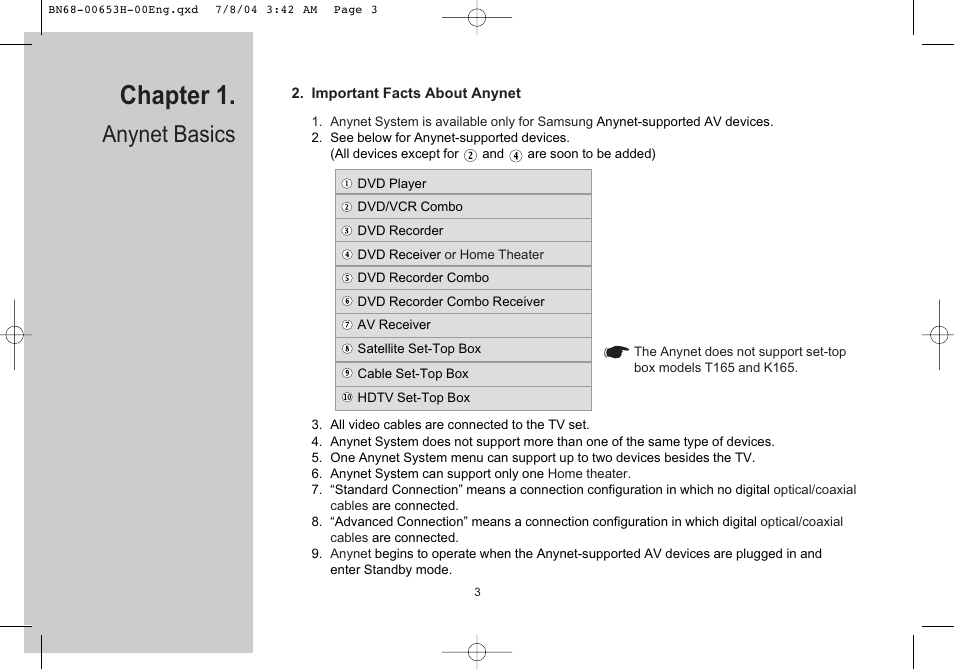 Important facts about anynet, Chapter 1, Anynet basics | Samsung LTP326WX-XAC User Manual | Page 4 / 56