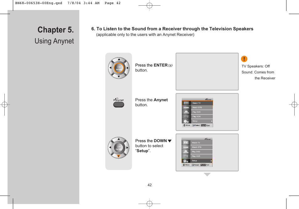 Chapter 5, Using anynet | Samsung LTP326WX-XAC User Manual | Page 43 / 56