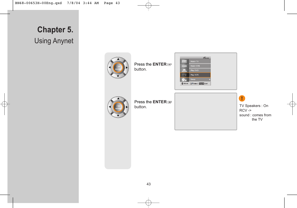 Chapter 5, Using anynet | Samsung LTP326WX-XAC User Manual | Page 44 / 56