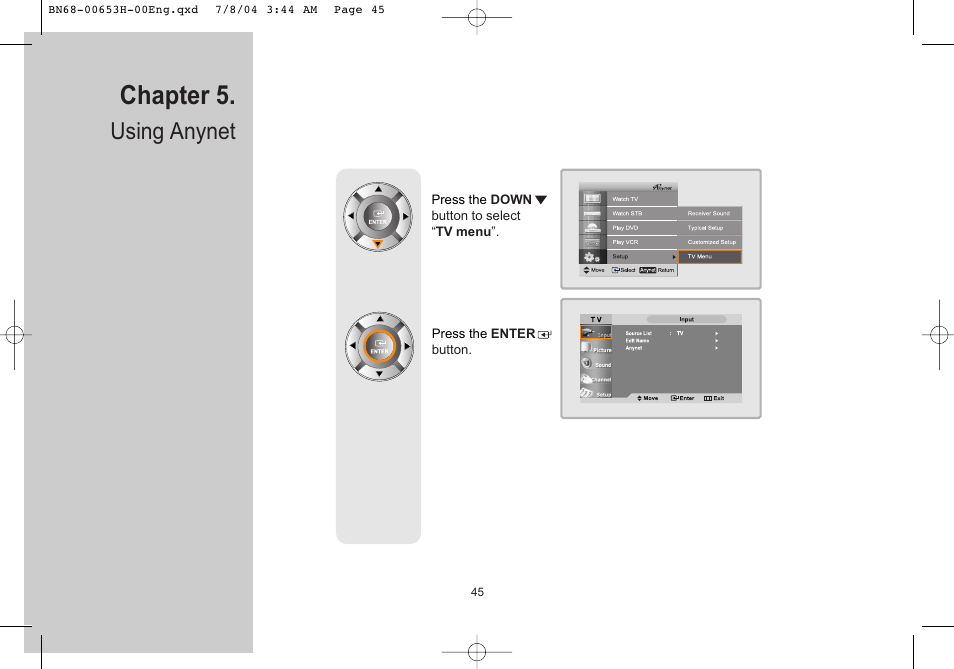 Chapter 5, Using anynet | Samsung LTP326WX-XAC User Manual | Page 46 / 56