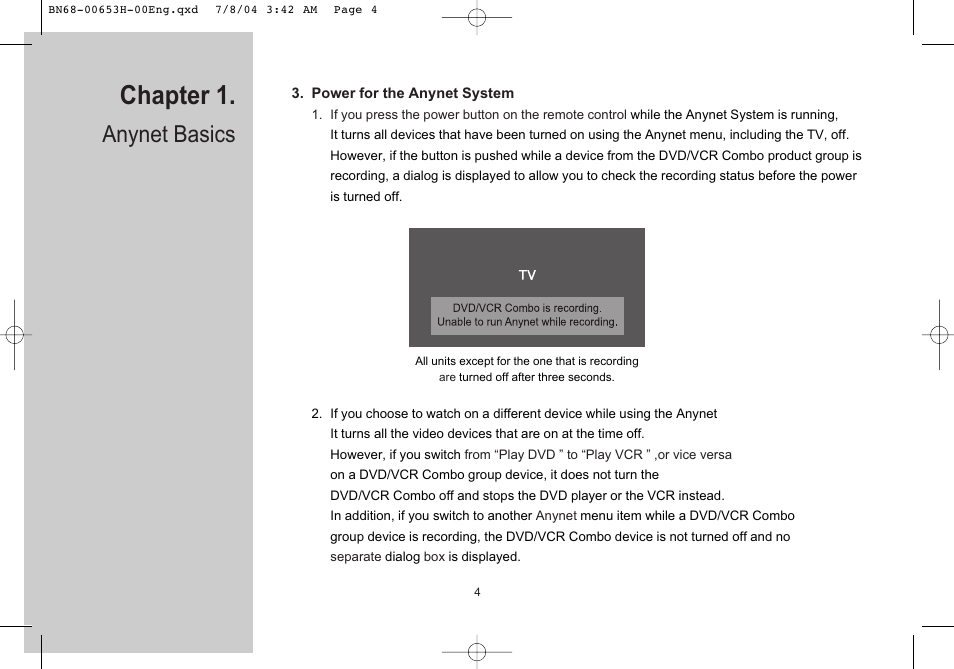 Power for the anynet system, Chapter 1, Anynet basics | Samsung LTP326WX-XAC User Manual | Page 5 / 56