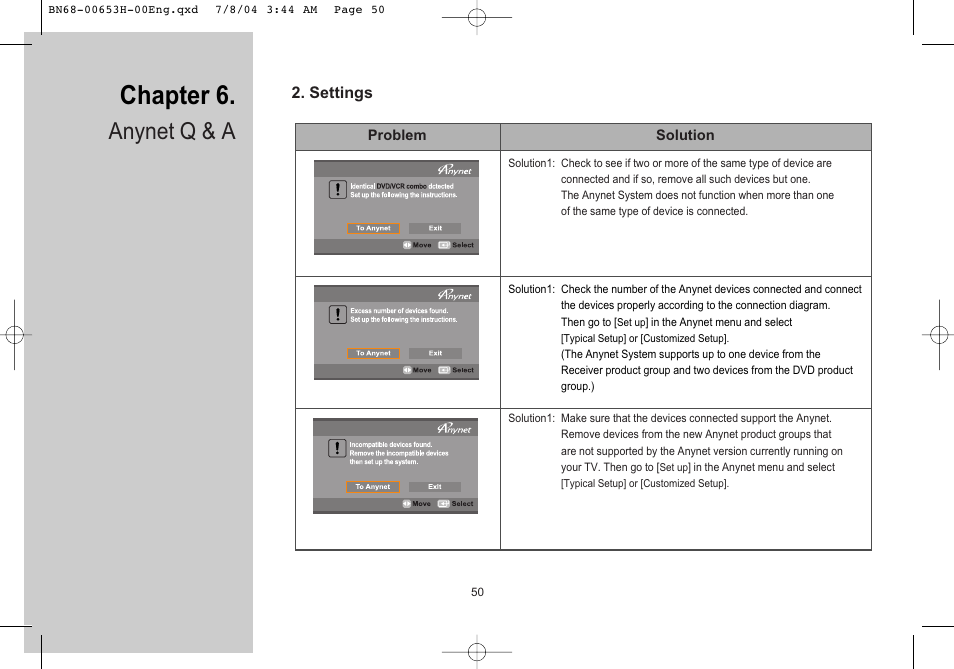 Chapter 6, Anynet q & a | Samsung LTP326WX-XAC User Manual | Page 51 / 56