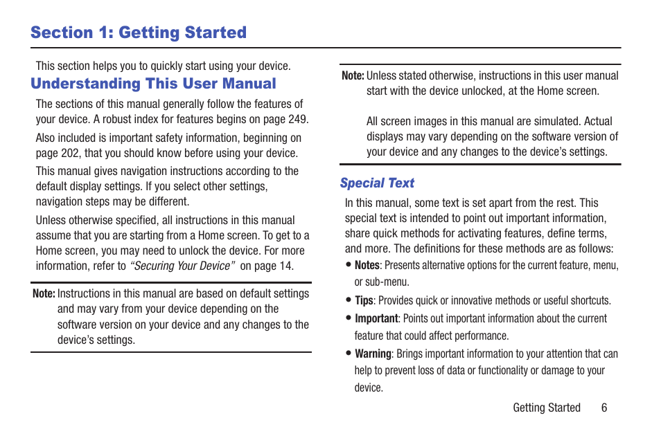 Section 1: getting started, Understanding this user manual | Samsung GT-P7510FKYXAR User Manual | Page 11 / 258