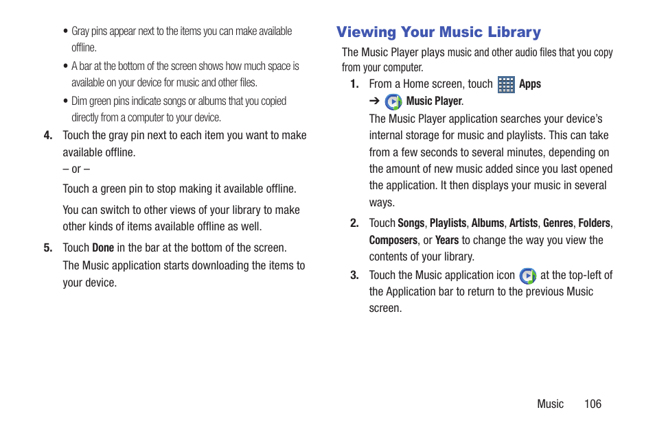 Viewing your music library | Samsung GT-P7510FKYXAR User Manual | Page 111 / 258