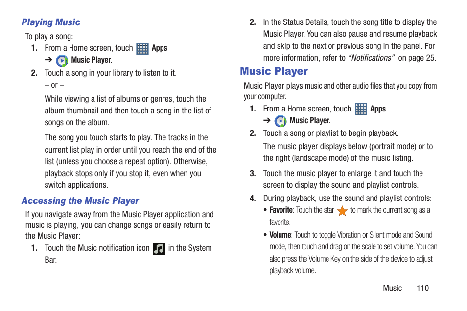 Music player, For more information, refer to “music | Samsung GT-P7510FKYXAR User Manual | Page 115 / 258