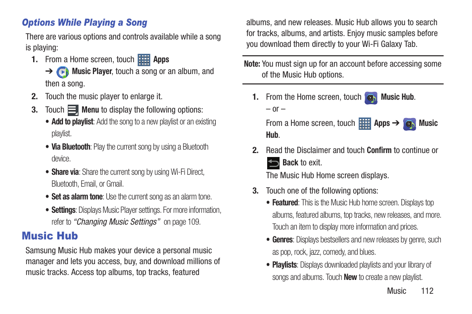 Music hub | Samsung GT-P7510FKYXAR User Manual | Page 117 / 258