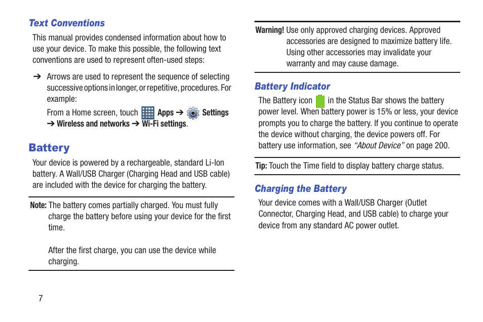 Battery | Samsung GT-P7510FKYXAR User Manual | Page 12 / 258