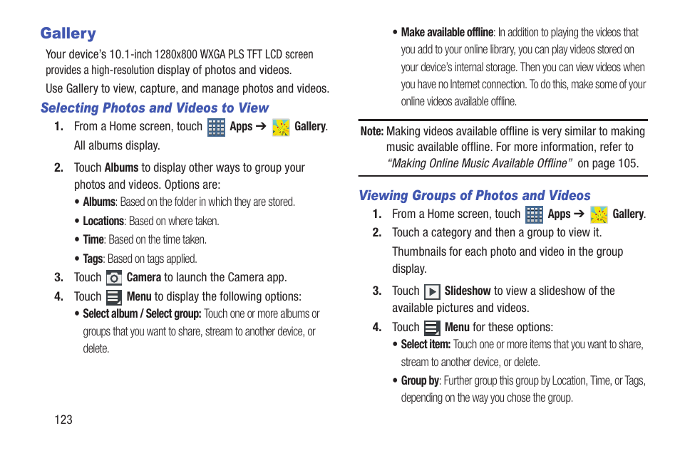 Gallery | Samsung GT-P7510FKYXAR User Manual | Page 128 / 258