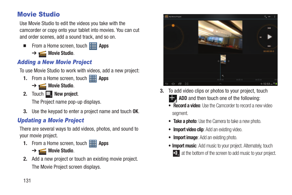 Movie studio | Samsung GT-P7510FKYXAR User Manual | Page 136 / 258