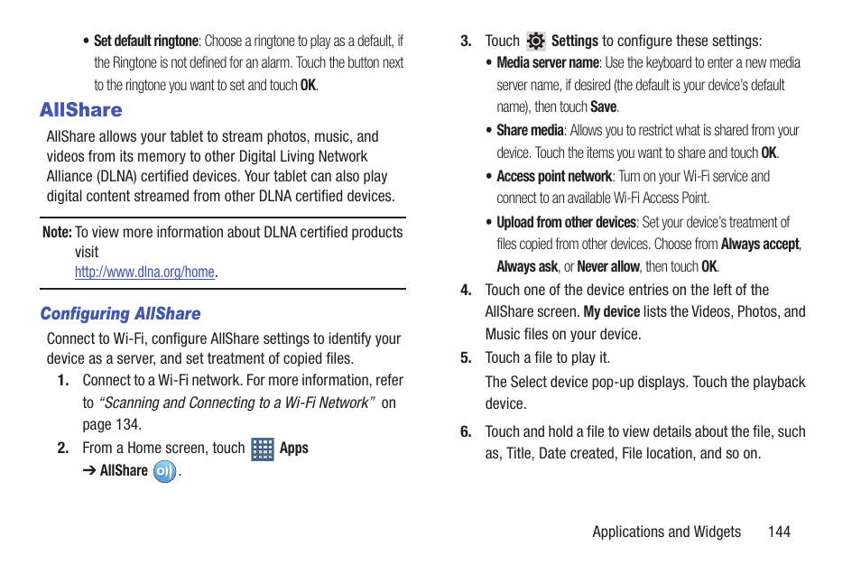 Allshare, For more information, refer to, Vice. for more | Samsung GT-P7510FKYXAR User Manual | Page 149 / 258