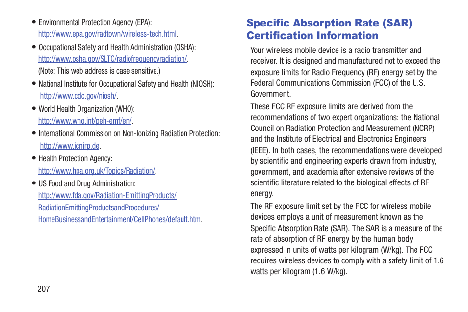 Specific absorption rate (sar), Certification information | Samsung GT-P7510FKYXAR User Manual | Page 212 / 258