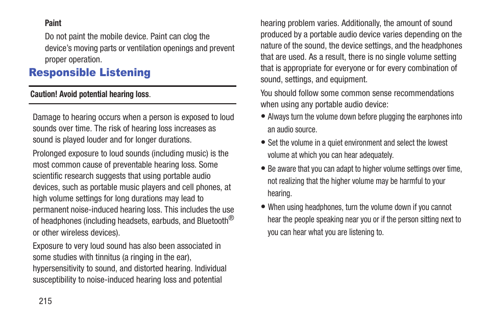 Responsible listening | Samsung GT-P7510FKYXAR User Manual | Page 220 / 258