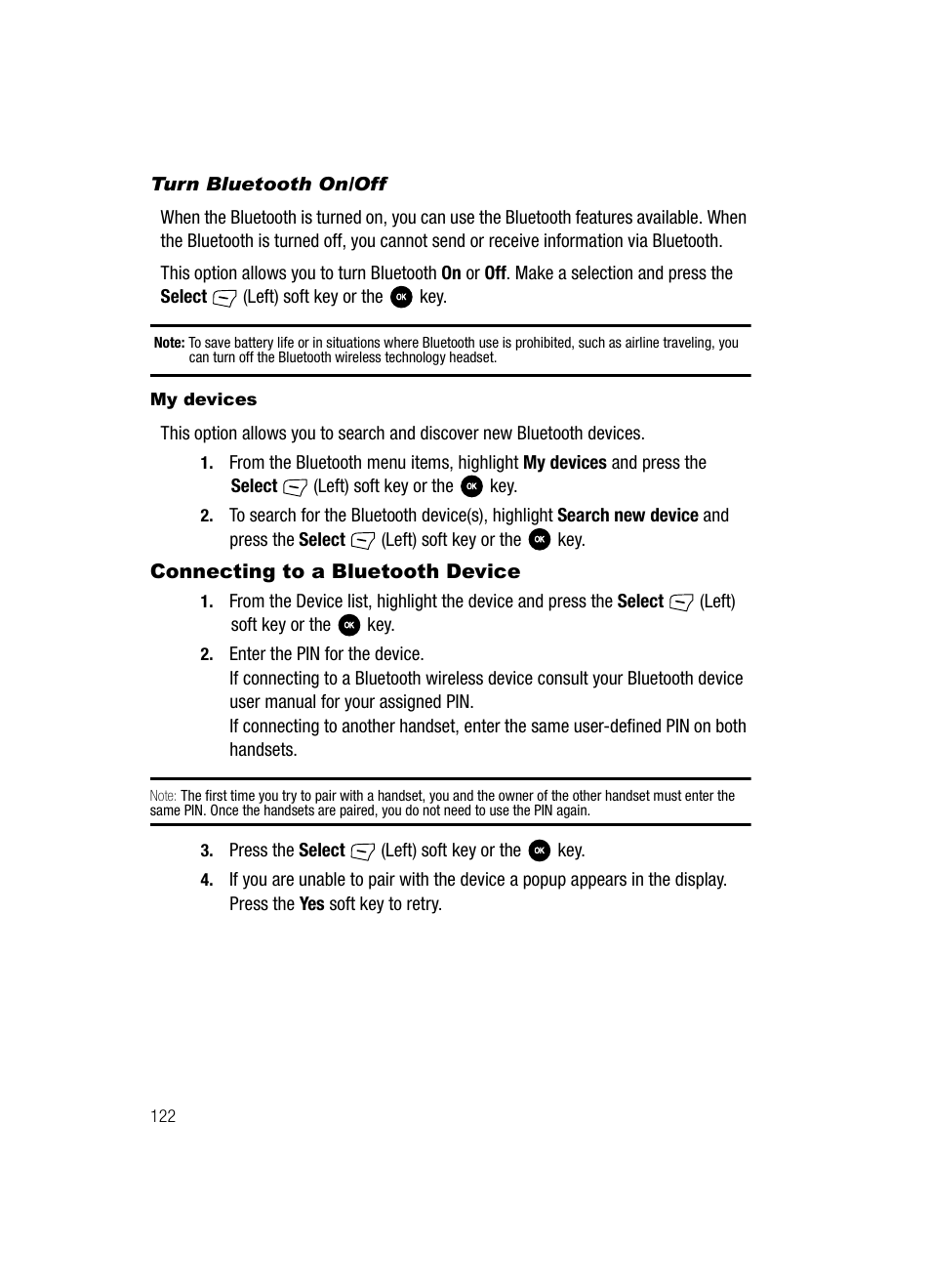 Connecting to a bluetooth device | Samsung SGH-T639LSATMB User Manual | Page 123 / 162