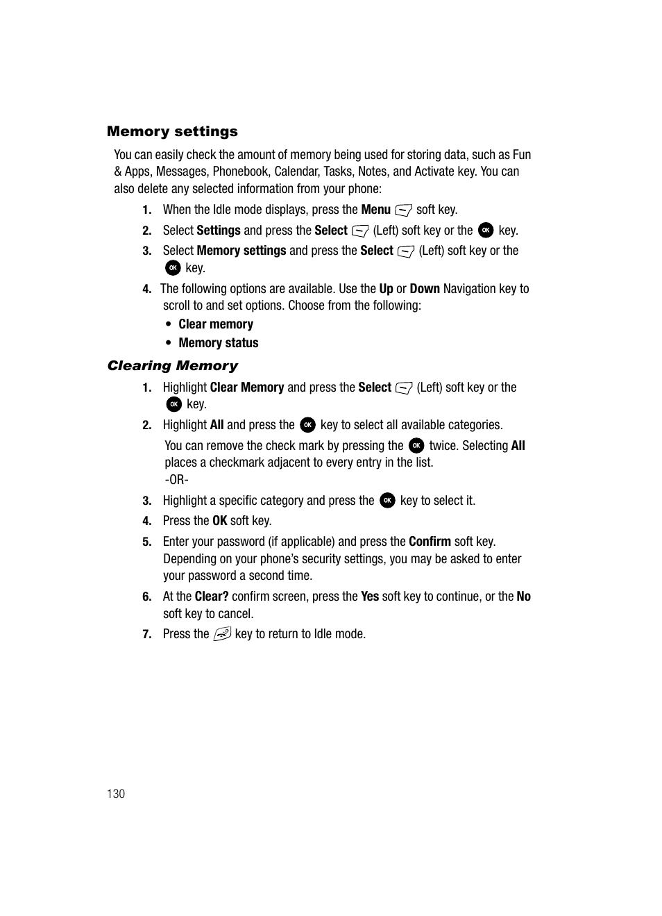 Memory settings | Samsung SGH-T639LSATMB User Manual | Page 131 / 162