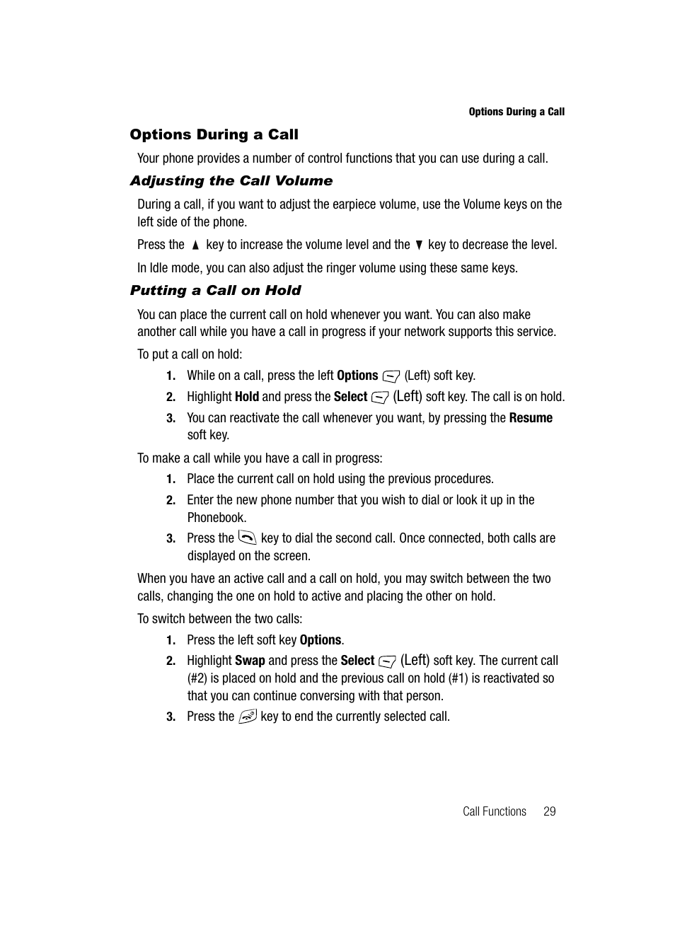 Options during a call | Samsung SGH-T639LSATMB User Manual | Page 30 / 162
