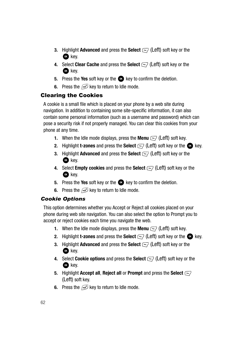 Clearing the cookies | Samsung SGH-T639LSATMB User Manual | Page 63 / 162