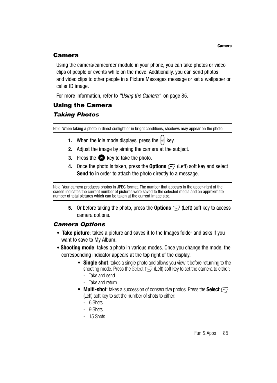 Camera using the camera, Camera, Using the camera | Samsung SGH-T639LSATMB User Manual | Page 86 / 162