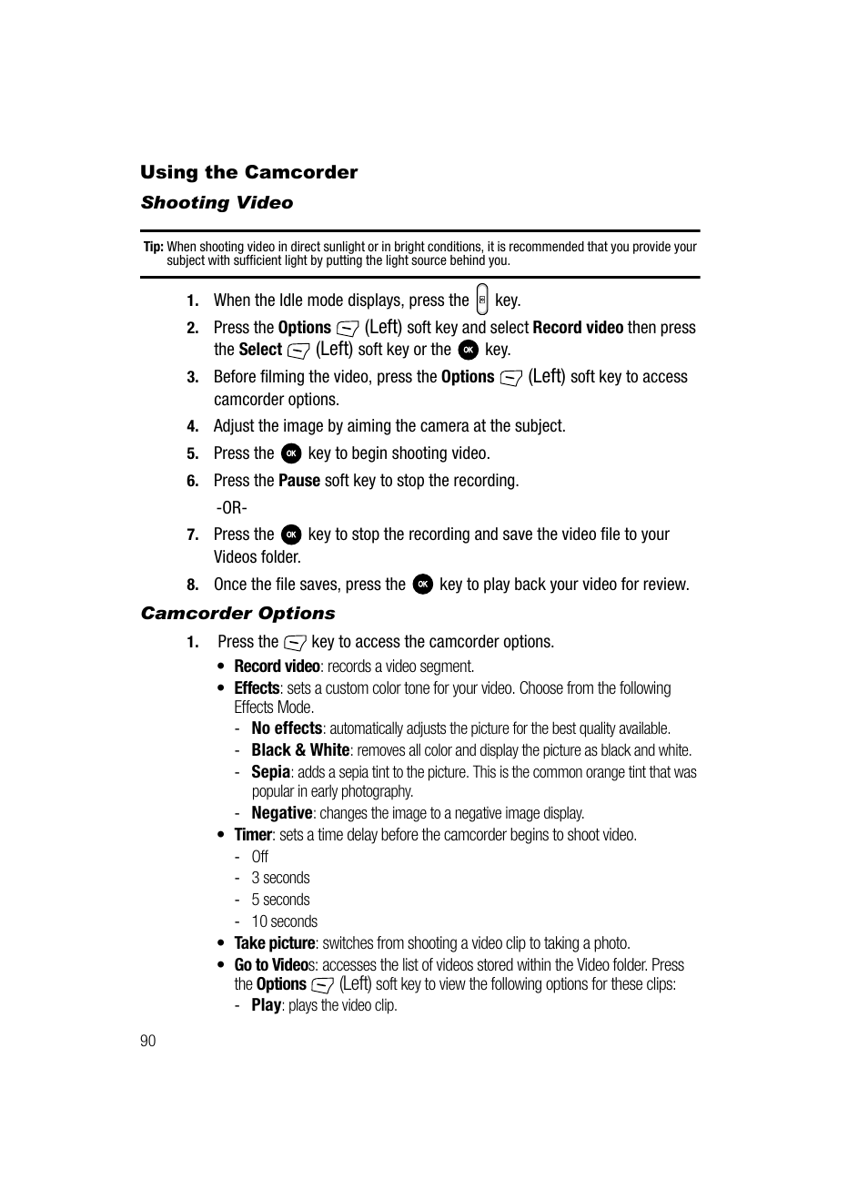 Using the camcorder | Samsung SGH-T639LSATMB User Manual | Page 91 / 162