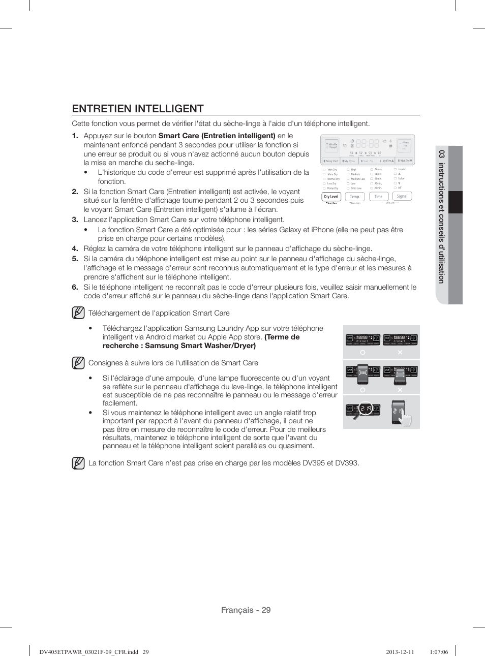 Entretien intelligent | Samsung DV393GTPAWR-A1 User Manual | Page 119 / 136